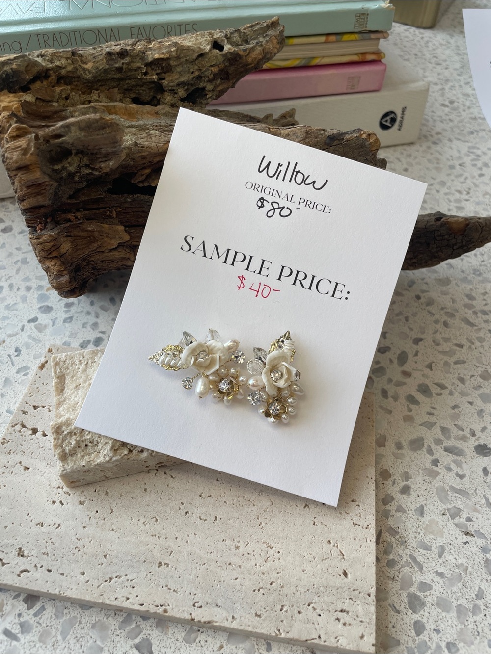 Willow Cream Floral Pearl & Crystal Clip Earrings - Picture 1 of 2